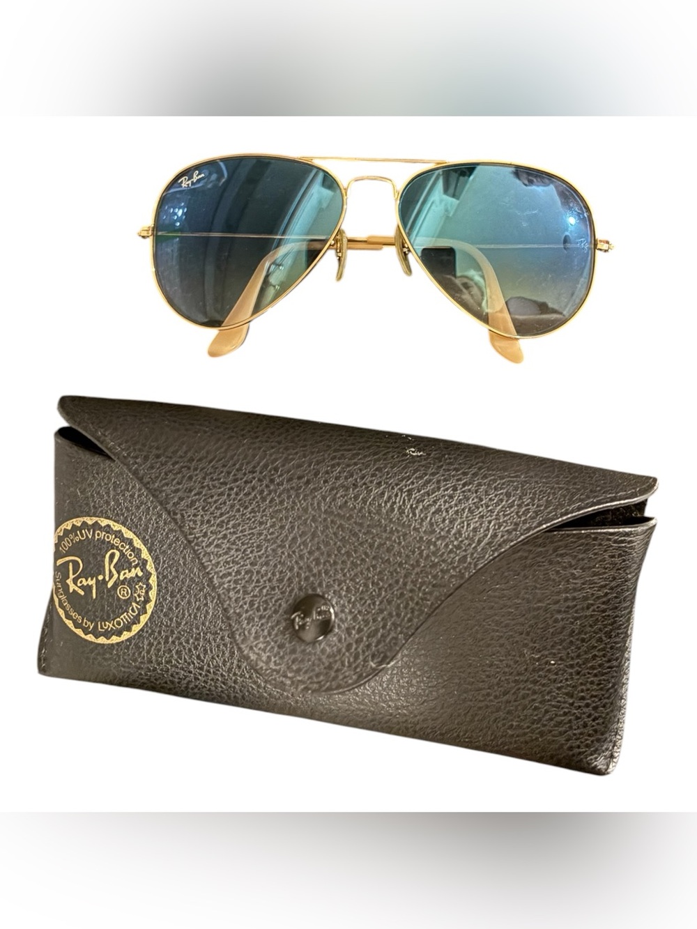 Ray-Ban Gold Frame with Blue-Green Mirrored Lenses Aviators